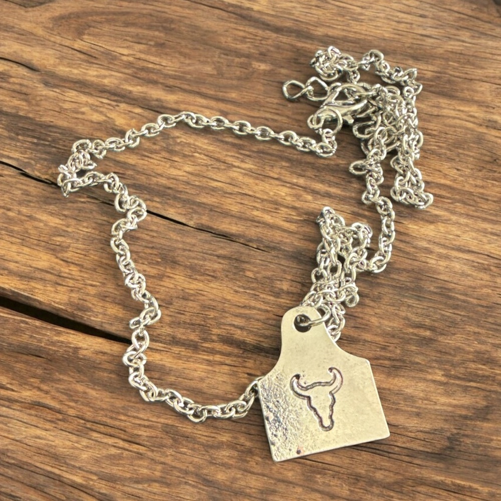 Silver Bull steer Pendant Necklace western boho